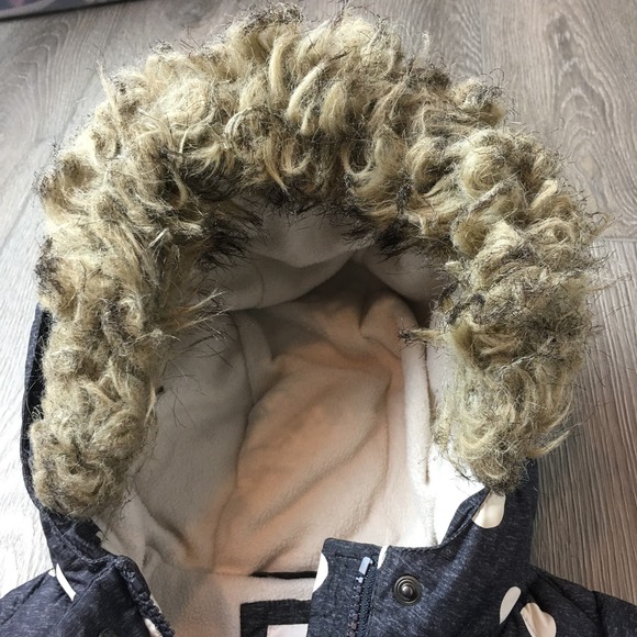 Baby Gap Polka Dots Faux Fur Hood Puffer Duffle Parka Jacket Black 3 Years - Picture 3 of 8